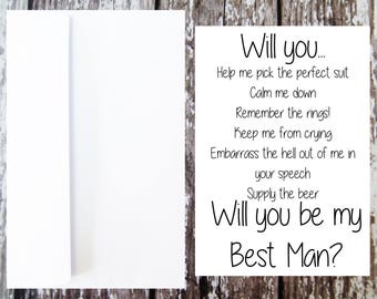 Will you be my Best Man Card, Best Man Proposal, Funny Best Man card, Best Man Ask, Best Man Duties, Best Man Questions, Card for Best Man