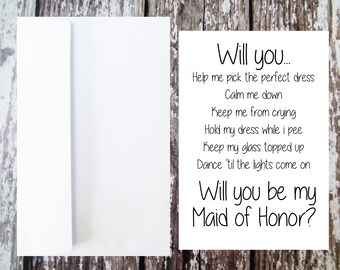 Will you be my Maid of Honor Card, Maid of Honor Proposal, Man of Honor Card, Maid of Honor Dutie, Wedding Party, Maid Of Honor Ask Card