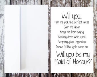 Printable Will you be my Maid of Honour Card, Maid of Honour Proposal, Instant Download Wedding Card, Funny Wedding Card, Maid of Honour Ask