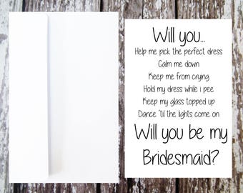 Printable Will you be my Bridesmaid Card, Bridesmaid Proposal, Funny Bride, Instant Download Card, Bridesmaid Duties, Bridesmaid Questions