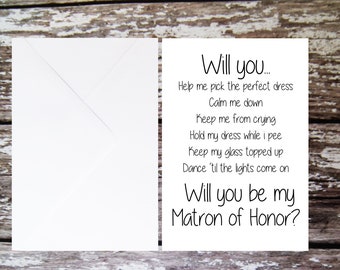 Will you be my Matron of Honor Card, Matron of Honor Proposal, Funny Bridal Party, Matron of Honor Duties, Wedding Party, Matron Ask