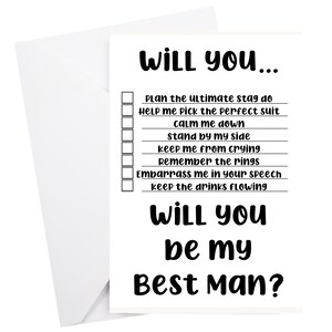 Carte liste de contrôle Serez-vous mon meilleur homme, carte de proposition du meilleur homme, liste de contrôle du meilleur homme, devoirs du meilleur homme, questions sur le meilleur homme, cadeau du meilleur homme