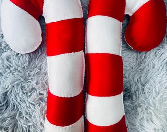 Handmade Felt Candy Cane Cushion: Festive Christmas Decor