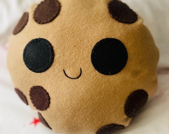 Almohada de galleta con chispas de chocolate kawaii: cojín de peluche de fieltro hecho a mano - Galleta de apoyo emocional - regalo novedoso y divertido - amor por las galletas - galleta linda
