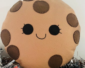 Happy Cookie Cushion with eyelashes, Biscuit Plush, Chocolate Chip Cookie Cushion, Food Plush, child bedroom Decor, Cute Kawaii Pillow