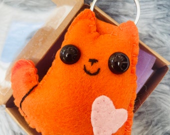 Llavero de gato jengibre de felpa, regalo de gato, regalo de gato kawaii, peluche de gato, llavero de gato, accesorio de gato de fieltro, regalo de dueño de gato, amor de gato, regalo de mascota