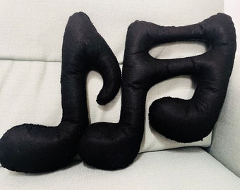 X2 Black Music Note Shaped Cushions, Music Gift, Music Teacher Gift, Plush Quaver, Music Room Decor, Music note gift, piano gift