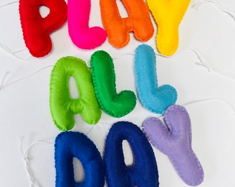 Felt Play All Day Banner, Play Room banner, Nursery Decor, Classroom banner, Kids bedroom decor, Home school decor, Play Area, felt banner