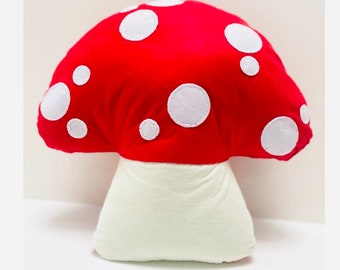 Red Toadstool Cushion: Handmade Felt Mushroom Plushie - Woodland room decor - Fairy garden statement pillow - Reading corner cosy cushion