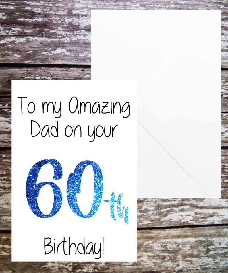60th Card for Dad Father 60th Birthday Card Blue Glitter