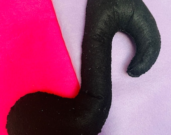 Hand Sewn Black Music Note Cushion: Felt Quaver Plush