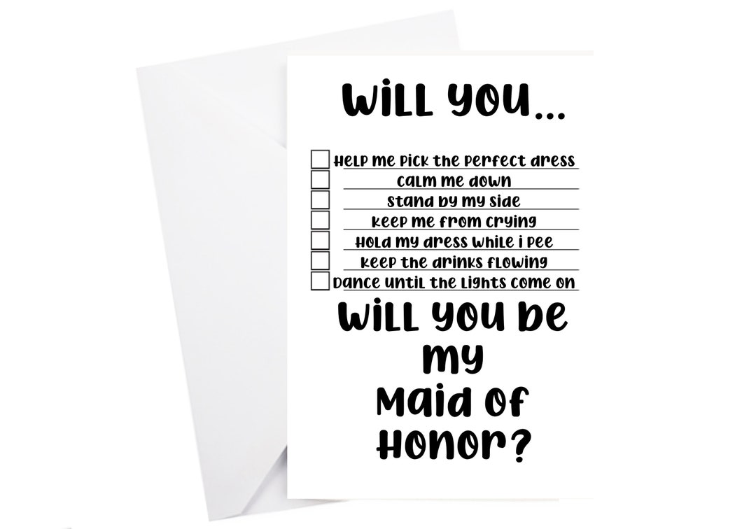 Will You Be My Maid of Honor Checklist Card, Maid of Honor Proposal