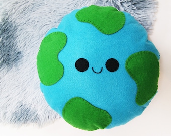 Happy Earth Cushion, Plush Globe, Eco warrior Cushion, Earth Pillow, Plush planet Earth, Kids Room Decor, Space Pillow, Kids room decor