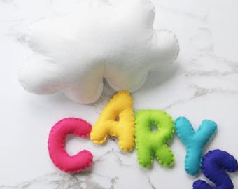 White Cloud Baby Wall Hanging with Personalised Name, Baby Nursery Decor, Rainbow Baby, Cloud banner, custom new baby gift, Cloud Mobile