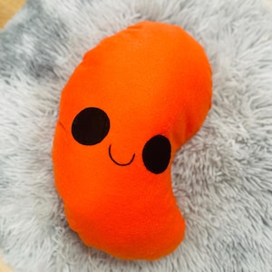 Orange Baked Bean Cushion – Cute Smiling Plush Bean Pillow | Kawaii Handmade cushion | Fun Food gift, Kids Bedroom Gift - funny secret santa