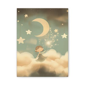 Impression sur toile d'art mural magique, décoration de chambre d'enfant de rêve, oeuvre d'art pour chambre d'enfant, art thème céleste, déco ciel étoilé