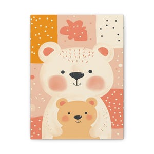 Cute Bear Mom and Baby Canvas Print, Nursery Decor, Kids Room Art, Animal Wall Art, Gift for New Parents, Baby Shower Decoration