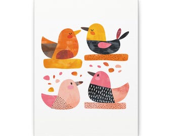 Whimsical Bird Canvas Wall Art: Colorful Nursery & Home Decor