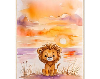 Framed Lion Art Print: Kids Room Decor, Pine Wood Frame