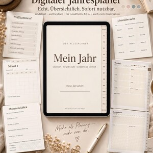 Digitaler Planer undatiert deutsch für GoodNotes & Notability, iPad Planer 106 Seiten, Jahresplaner Wochenplaner, 4 Farben + 47 Sticker