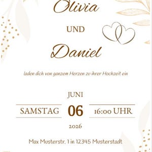 Digitale Hochzeitseinladung personalisierbar – Elegante Einladungskarte zur Hochzeit zum Ausdrucken oder Versenden – DIY PDF Vorlage