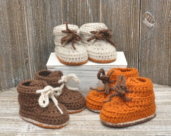 Crochet Baby Booties, Baby Hiking Boots, Tie Baby Booties