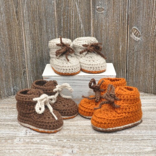 Crochet Baby Booties Baby Hiking Boots Tie Baby Booties Etsy