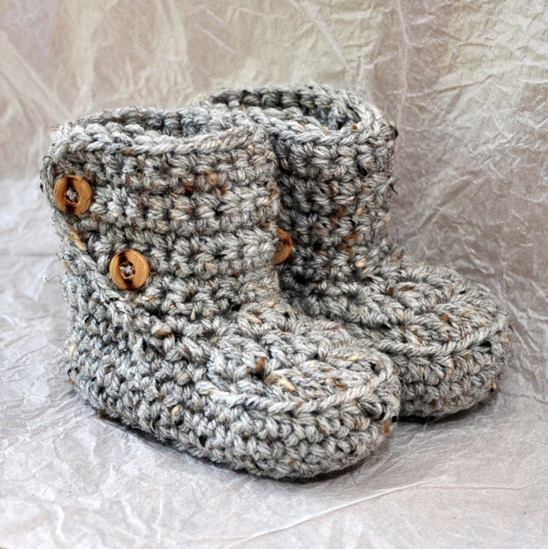 Button Top Booties Size 12-18 Months in Tweed - Etsy