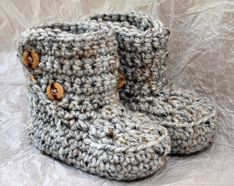 Button Top Booties size 6 - 12  in  Tweed Colors, Baby Booties,