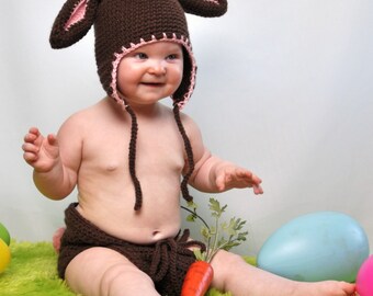 Bunny Hat  Baby Rabbit earflap Hat  in size 6 to 12 months