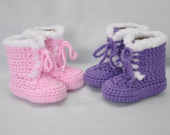 Cotton Baby Booties, Fur trimmed Baby Booties, Lace up Baby Booties