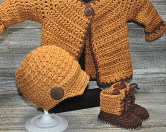 Hat, Booties and Sweater set, Matching Hat and Booties, Cotton Sweater
