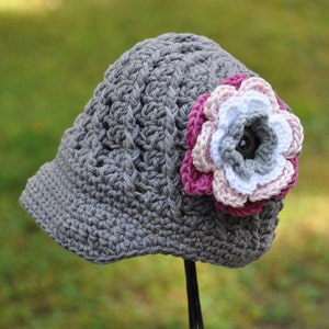 Baby Hat with Flower, Newsboy Visor Hat,  Cotton