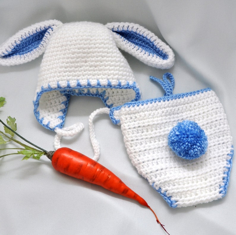 Bunny Hat and Diaper Cover, Easter Rabbit Hat and Diaper Cover in size Newborn, 0-6 months and 6 to 12 Months image 2