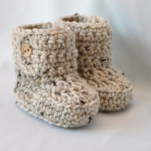 Baby Booties, Crochet Baby  Boots with button top, size 0 to 6 Months