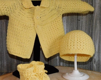 Cotton baby Sweater, with Hat and matching Booties, Baby Jacket, Cardigan Sweater for Baby, Organic Cotton