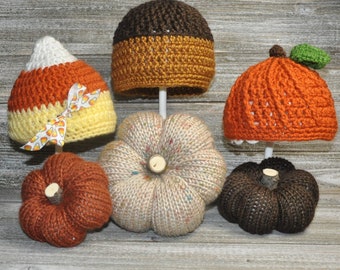 Halloween Hat, Costume, Trick or Treat, Baby Hat Pumpkins and Acorns