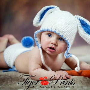 Bunny Hat and Diaper Cover, Easter Rabbit Hat and Diaper Cover in size Newborn, 0-6 months and 6 to 12 Months image 1