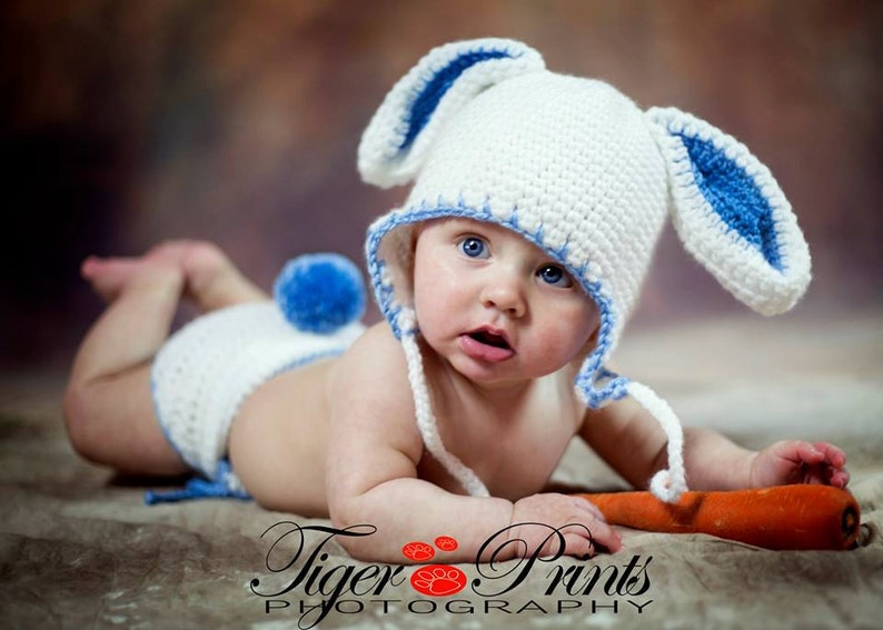 Bunny Hat and Diaper Cover, Easter Rabbit Hat and Diaper Cover in size Newborn, 0-6 months and 6 to 12 Months image 1