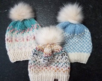 Hat with Pom Pom, Beanie with PomPom, Warm Winter Hat, Womans Bulky Hat