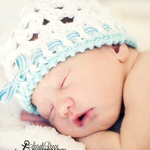 Crochet Cotton Baby Hat with adjustable Ribbon