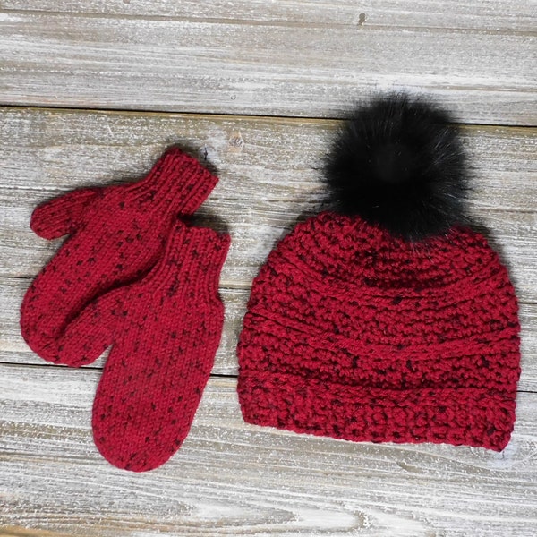 Mittens and Hats, Hat with pompom, Winter Hat, Childs Hat, Woman's Hat