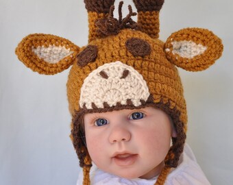 Giraffe Hat, Hat with Earflaps, Animal Hat