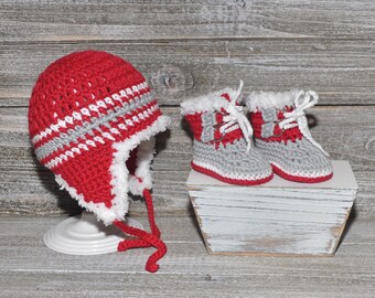 Hat and Booties Set, Baby Winter Hat and Booties, Cotton Booties and Hat