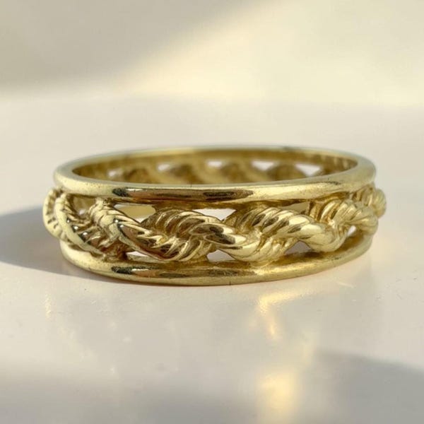 Vintage 10K Gold Rope Eternity Band Ring | Retro Braided Stackable