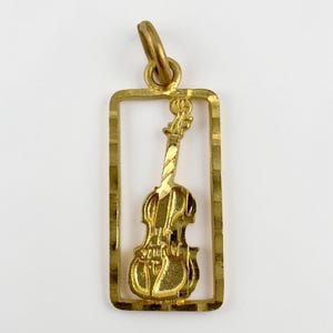 10K Gold Cello or Violin Pendant, Open Frame Charm, Music Lover