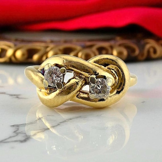 14k Yellow Gold Diamond Knot Ring For Women - Sparkling Pave Setting