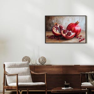 Pomegranate Still Life Digital Print | Realistic Fruit Wall Art | Kitchen Decor | Instant Download