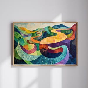Winding Worlds – Farbenfrohe abstrakte Landkarte | Surreale Pfade Digital Art