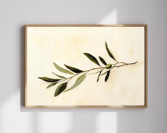 Flüstern des Friedens – Minimalistischer Olivenzweig | Olivgrüner Zweig | Botanische Wandkunst | Ruhige mediterrane Ästhetik | Digitaler Download